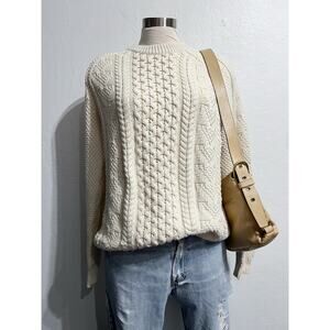 Gap Sweater Mens Large Fisherman Cable Knit Ivory Cream Crewneck 100% Cotton